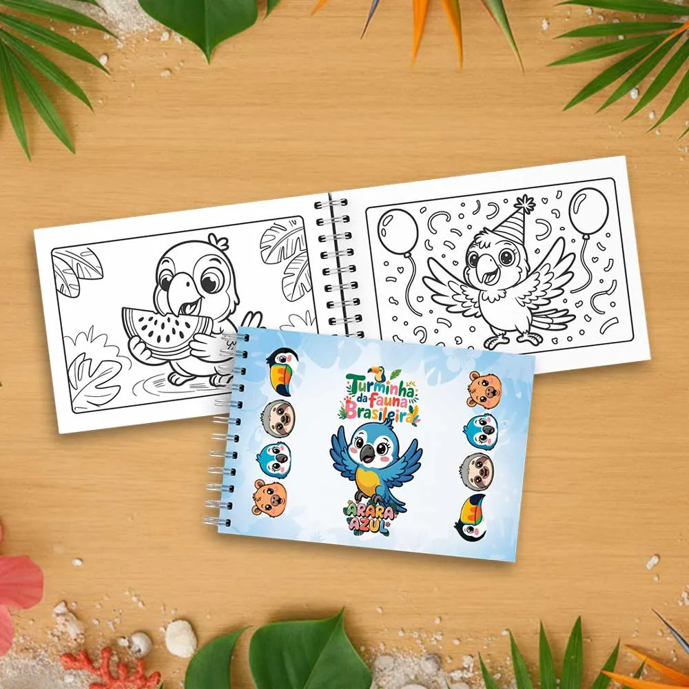 Livro infantil de colorir: Turminha da Fauna Brasileira – Arara azul