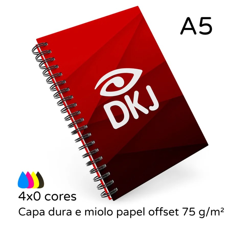 Caderno A5 personalizado capa dura com wire-o 96 Folhas